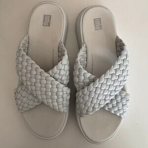 Fitflop F-Mode Woven Leather Flatform Cross Slides Platform Sandals Size 9